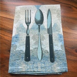 John Derian FORK Spoon Knife Blue and Cream Napkins Set of 4 New without tags